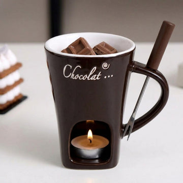 Chocolate Melting Cup Chocolate Melting Fondue Mug Ceramic Butter Warmer Pot Chocolate Melting Supplies with Fork for Kitchen