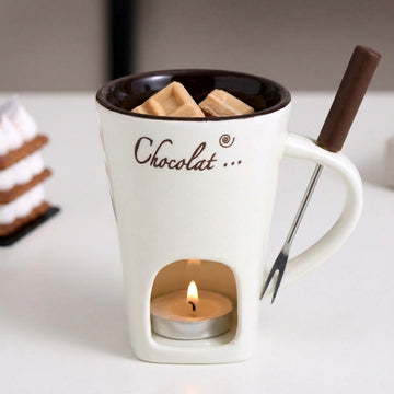 Chocolate Melting Cup Chocolate Melting Fondue Mug Ceramic Butter Warmer Pot Chocolate Melting Supplies with Fork for Kitchen